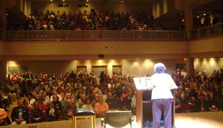 Gerda Weissmann Klein speaks to a standing-room-only crowd in the Mable Brown Room.
