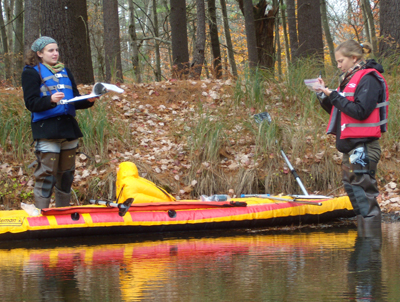Environmental Studies students Sylvana Maione and Nikki Leeman conducting research at the Faulkner and Colony Dam