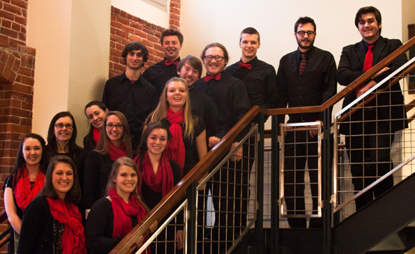 Chamber Singers on stairs