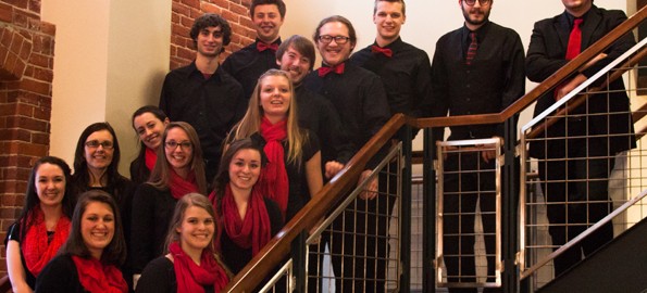 Chamber Singers on stairs